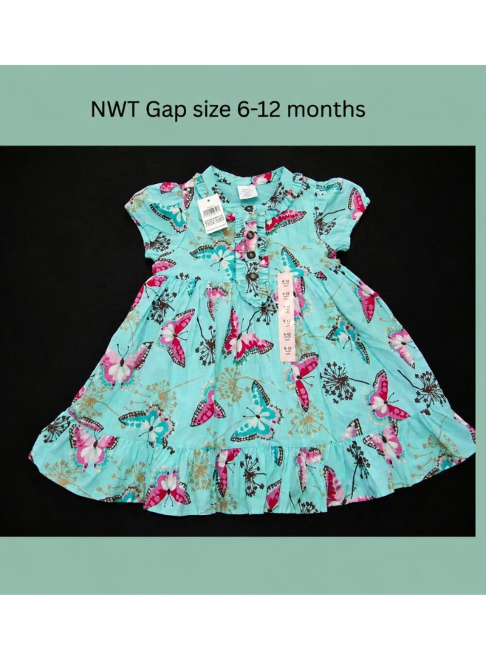 New with Tags Gap lined baby girl lined cotton butterfly dress size 6-12 months